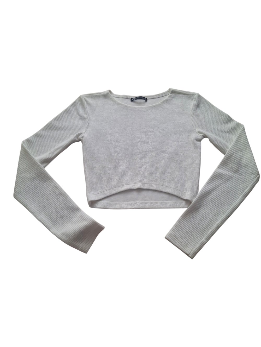 Zara White Ribbed Crew Neck Top